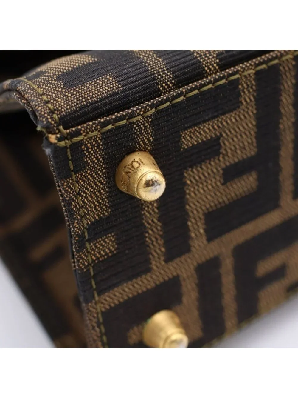 Fendi Zucca 2-Way Shoulder Bag Brown Leather Gold